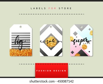 Label set for clothing sales. Abstract modern design of universal card. Black Friday fashion discount