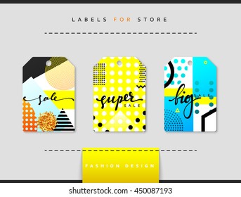 Label set for clothing sales. Abstract modern design of universal card. Black Friday fashion discount