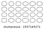 Label set, empty frame for card, certificate, menu. Line style different shape sticker template for jar, container, bottle, pack. Contour blank for text about product, sale info. Outline retro border