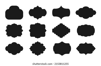 Label set, flat style. Contour frame for text, sale info, certificate, blank. Empty sticker template for pack. Outline retro border design. Decorative vintages frames for labels and invitation cards