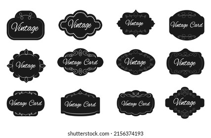 Label set, flat style. Contour frame for text, sale info, certificate, blank. Empty sticker template for pack. Outline retro border design. Decorative vintages frames for labels and invitation cards