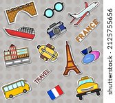 Label set icons of France travel stickers and national food distinctive symbols.vector illustration