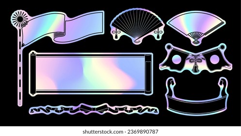 Label set with Japanese motif hologram sticker design.It is vector data that is easy to edit.