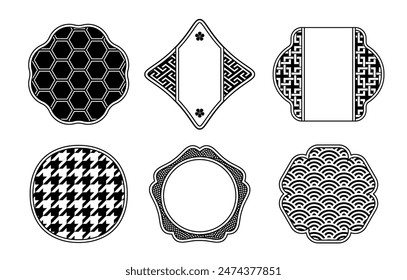 A label set with a Japanese retro vintage design.Transparent background.