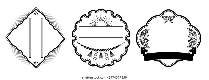 A label set with a Japanese retro vintage design.Transparent background.
