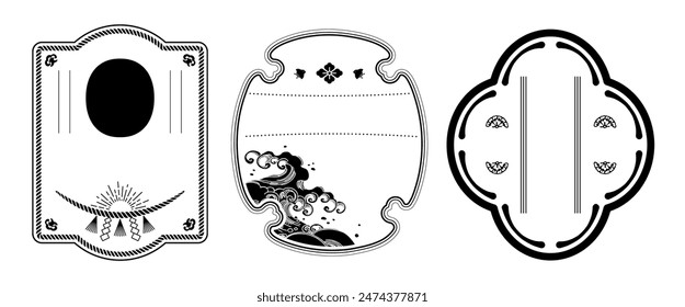 A label set with a Japanese retro vintage design.Transparent background.