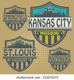 Label set with names of Missouri cities, vector illustration