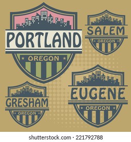 Label set with names of Oregon cities, vector illustration
