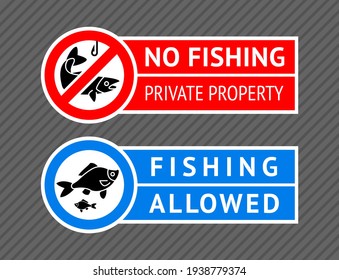 Label set No fishing or Fishing allowed, vector illustration for print