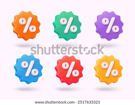 Label set with percent and discount. App icon. 3D Web Vector Illustrations.