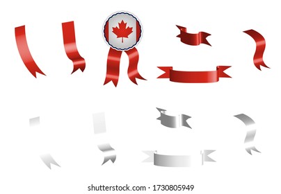 etiqueta, conjunto de cintas rojas y blancas con etiqueta, en colores de la bandera de Canadá. Vector aislado sobre fondo blanco