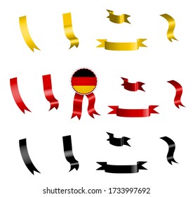 label, set of red, yellow and black ribbons with a tag, in exact colors of the national flag of Germany. Isolated vector on white background