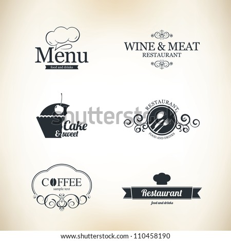 Label set for restaurant and cafe