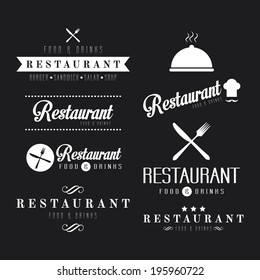 Label set for restaurant menu design in black background