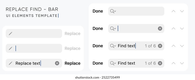 Label set for UI template including Menu Item, replace, Type, Find, none, closed.  User Interface Elements. Vector Icon set for Mobile, Web, Social Media elements