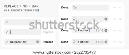 Label set for UI template including Menu Item, replace, Type, Find, none, closed.  User Interface Elements. Vector Icon set for Mobile, Web, Social Media elements