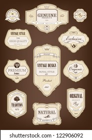 Label set vintage with wooden texture background