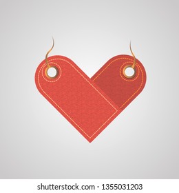 label in the shape of a heart stylized as a fabric for sales, price tags, for business