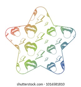 label shape star retro mouth tongue out rock and roll