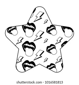 label shape star retro mouth tongue out rock and roll