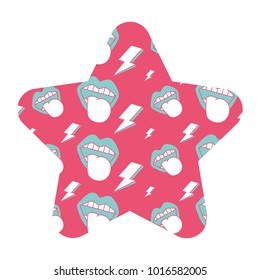 label shape star retro mouth tongue out rock and roll