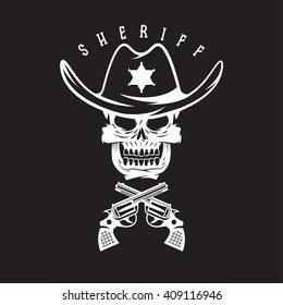 label of sheriff skull in hat and guns