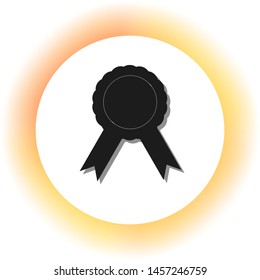 Label sign ribbons. Dark icon with shadow on the glowing circle button. Illustration.