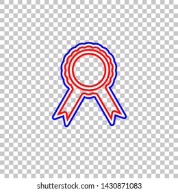 Label sign ribbons. Red, white and contour icon at transparent background. Illustration.