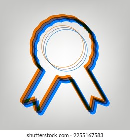 Label sign ribbons. Stroked Icon in orange, azure and old lavender Colors at gray Background. Illustration.