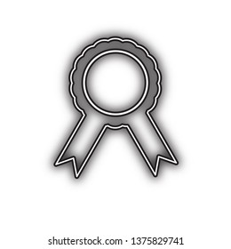 Label sign ribbons. Vector. Double contour black icon with soft shadow at white background. Isolated.