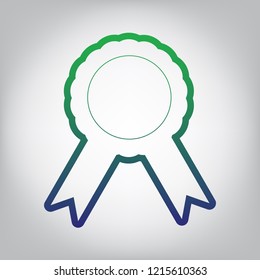 Label sign ribbons. Vector. Green to blue gradient contour icon at grayish background with light in center.
