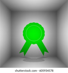 Label sign ribbons. Vector. Green icon with shadow in the room.
