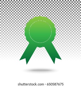 Label sign ribbons. Vector. Green gradient icon with shadow at bottom on transparent and white background.