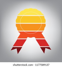 Label sign ribbons. Vector. Horizontally sliced icon with colors from sunny gradient in gray background.