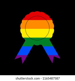 Label sign ribbons. Vector. Icon with colors of LGBT flag at black background.