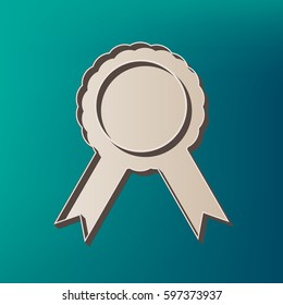 Label sign ribbons. Vector. Icon printed at 3d on sea color background.