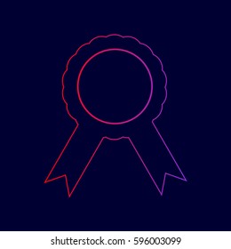 Label sign ribbons. Vector. Line icon with gradient from red to violet colors on dark blue background.