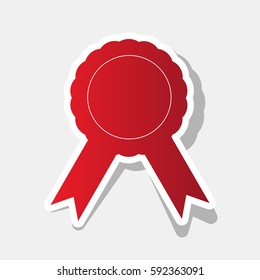 Label sign ribbons. Vector. New year reddish icon with outside stroke and gray shadow on light gray background.