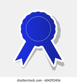 Label sign ribbons. Vector. New year bluish icon with outside stroke and gray shadow on light gray background.