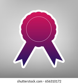 Label sign ribbons. Vector. Purple gradient icon on white paper at gray background.