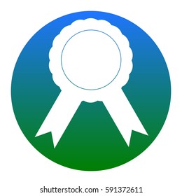 Label sign ribbons. Vector. White icon in bluish circle on white background. Isolated.