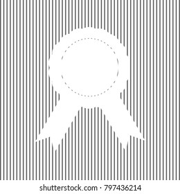 Label sign ribbons. Vector. White icon on grayish striped background. Optical illusion.
