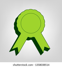 Label sign ribbons. Vector. Yellow green solid icon with dark green external body at light colored background.