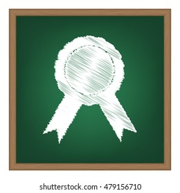 Label sign ribbons. White chalk effect on green school board.