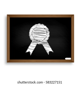Label sign ribbons. White chalk icon on black school board