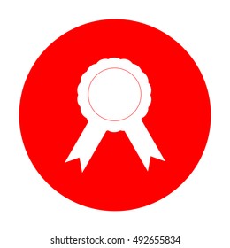 Label sign ribbons. White icon on red circle.