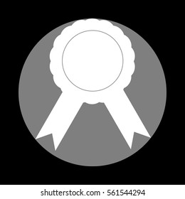 Label sign ribbons. White icon in gray circle at black background. Circumscribed circle. Circumcircle.