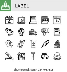 Label Simple Icons Set. Contains Such Icons As Lighthouse, Th Of July, Discount, Scanner, Pdf File, Pop Up, Floral Design, Badge, Food Truck, Can Be Used For Web, Mobile And Logo