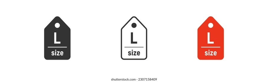 Label size L icon on light background. Clothes symbol. Measurement standart, large t-shirt, cloting tag, apparel. Outline, flat and colored style. Flat design. Vector illustration.