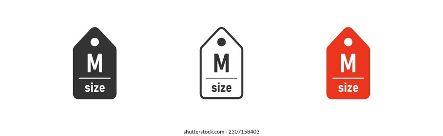 Label size M icon on light background. Clothes symbol. Measurement standart, t-shirt, cloting tag. Outline, flat and colored style. Flat design. Vector illustration.